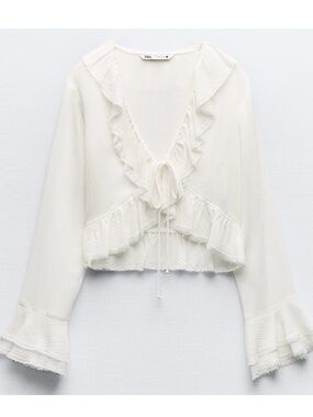 Zara Ivory Ruffle Tie-Front Blouse